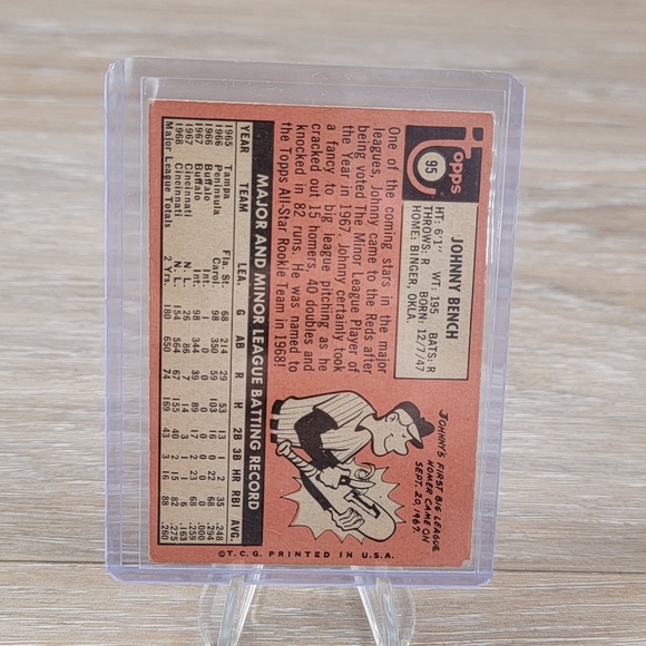 1968 Topps Johnny Bench Rookie Baseball Card ALL STAR Catcher Reds - Picture 2 of 7